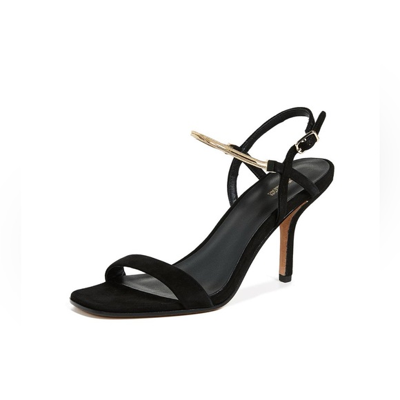 LIKE NEW Diane Von Furstenberg black suede open toe heeled sandals - Picture 1 of 12